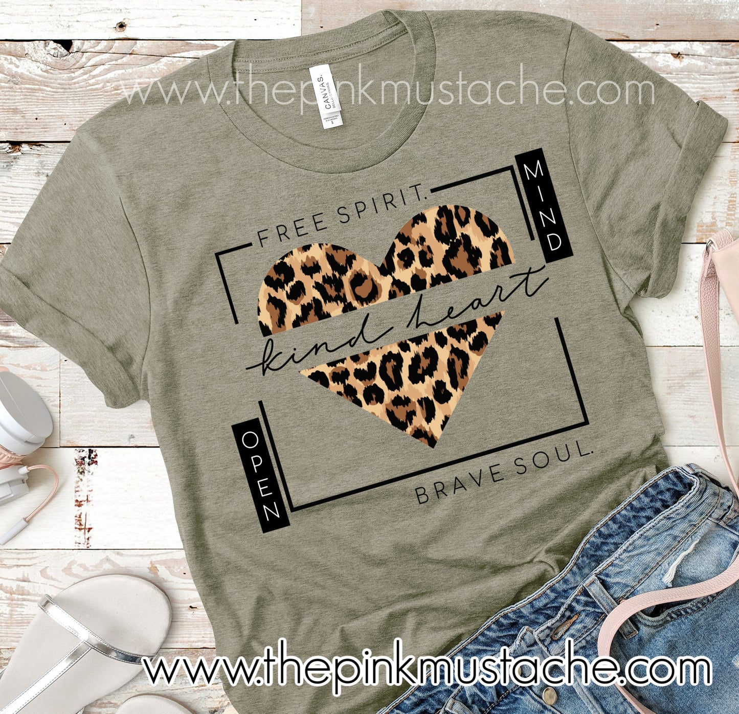 Free Spirit Kind Heart Brave Soul Open Mind Tee/ Positive Heart Leopard Tee / Youth and Adult Sizing/Teachers Tee/ Mom's Tee/ Gift for Her/