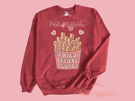 Red Fries Before Guys Retro Unisex Sweatshirt/  Valentine's Sweatshirt/ Valentines Day Sweater/ Youth and Adult Sizes Available