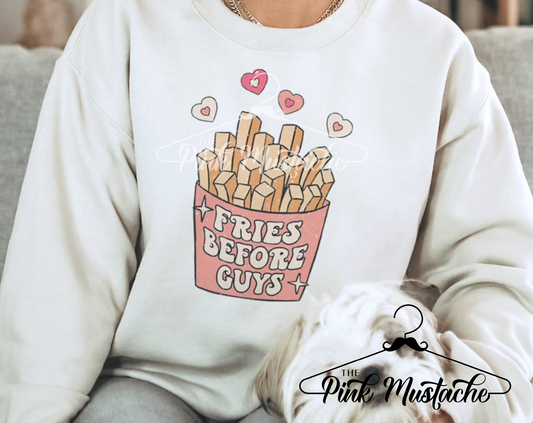 Fries Before Guys Retro Unisex Sweatshirt/  Valentine's Sweatshirt/ Valentines Day Sweater/ Youth and Adult Sizes Available