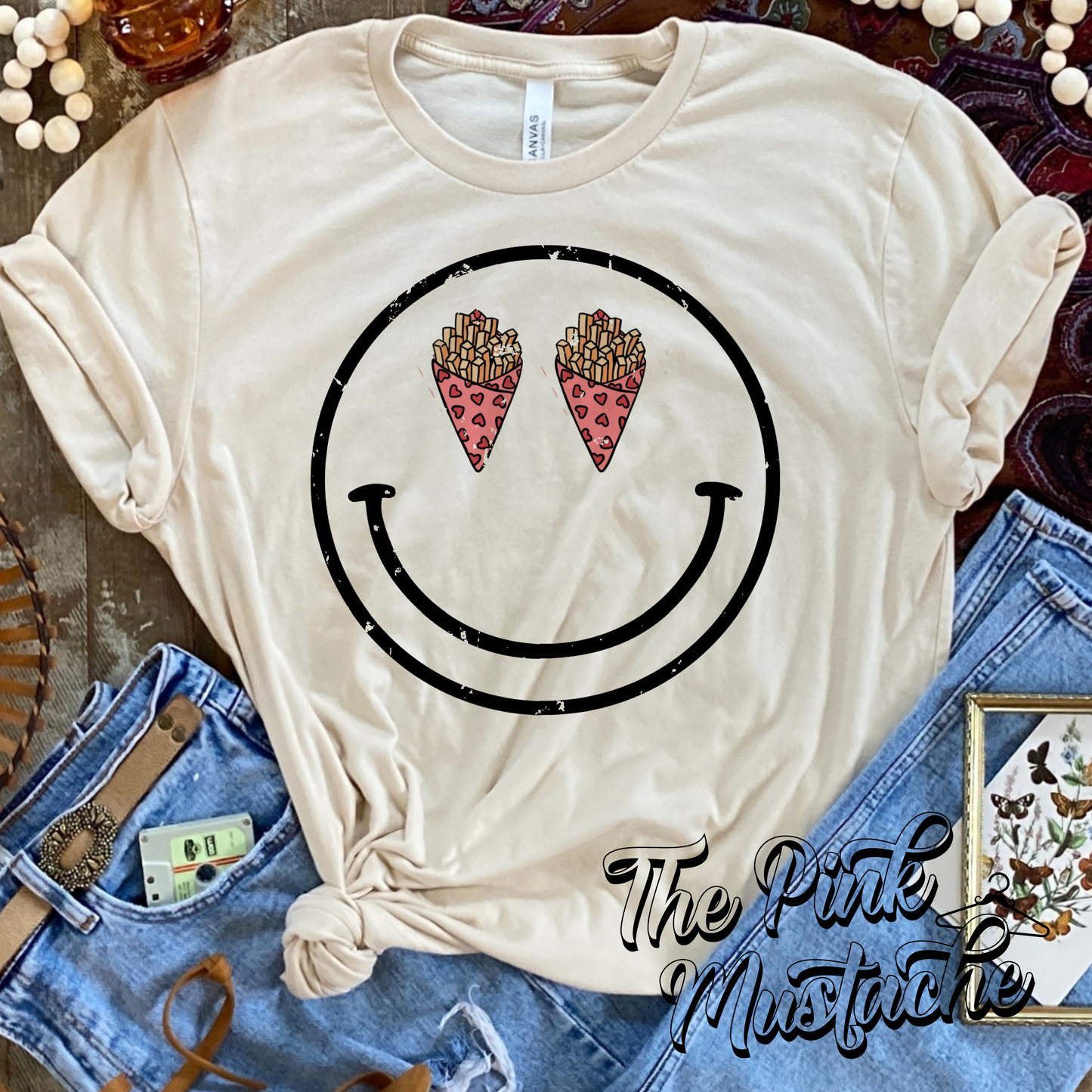 Smiley Fries Tee/ Super Cute Valentine's Tee - Toddler, Youth, and Adult Sizing Available