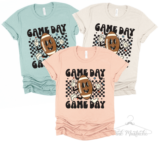 Game Day Retro Football Soft Style Tee -Unisex Adult Sized Sports Shirt/ Toddler, Youth, and Adult Tee