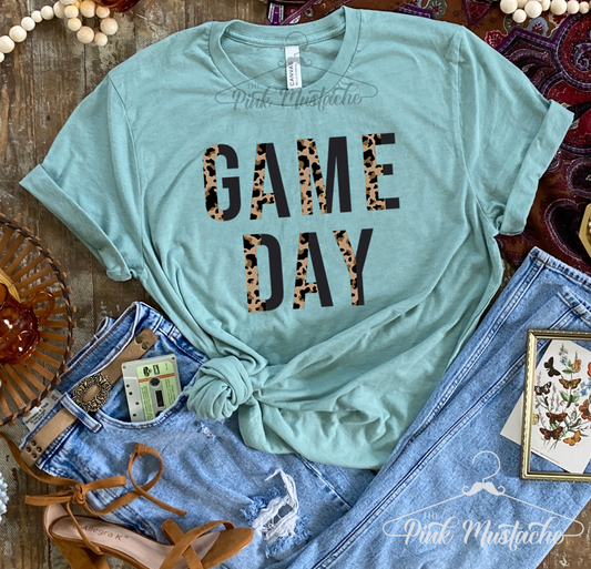Leopard Print Game Day Vibes Tee / Bella Canvas / Football Shirt / Football Mom / Football Girlfriend