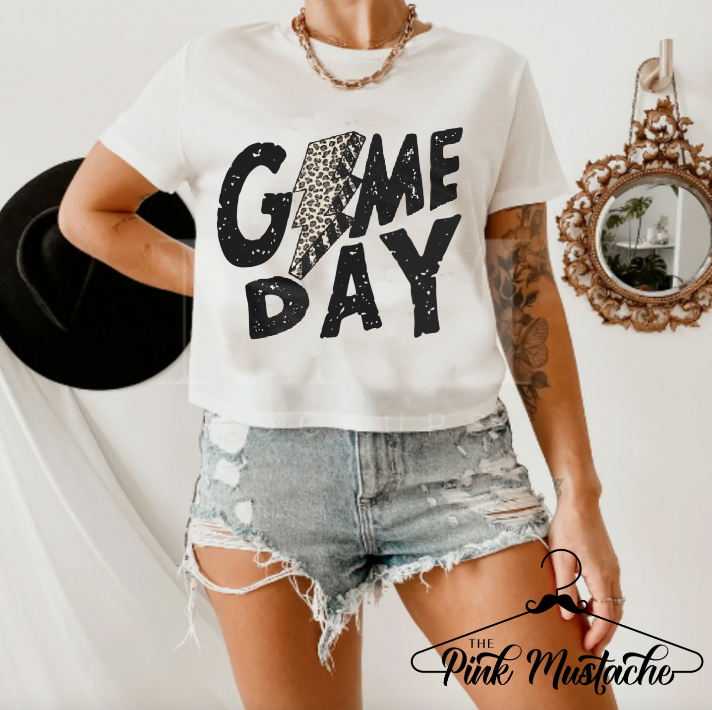 CROPPED Game Day Lightning Bolt Print Tee - Adult Sized Sports Shirt/ Baseball Mom Tee