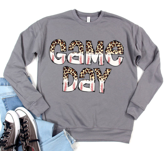 Soft Style Game Day Leopard Baseball Bella Canvas Sweatshirt - Boutique Bella Canvas Sweatshirt