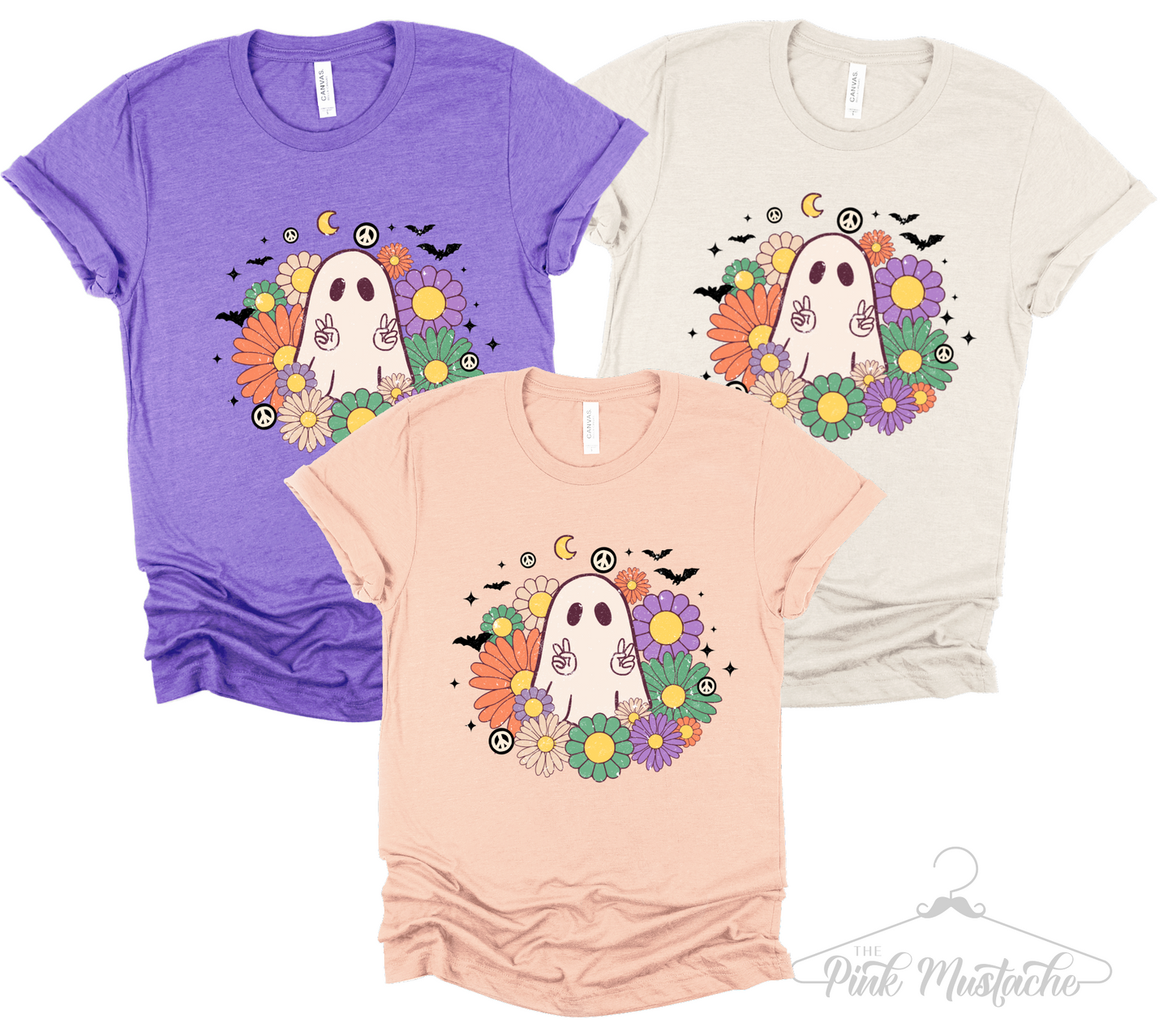 Floral Hippie Ghost Tee/ Halloween Shirt/ Softstyle Tee/ Toddler, Youth And Adult Sizes Available