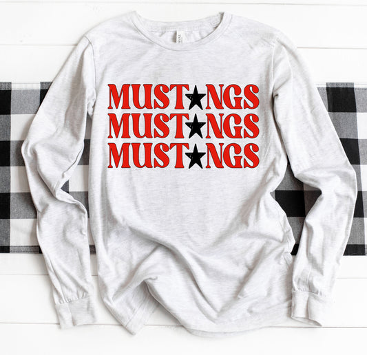 Long Sleeve Bella Canvas Houston Stacked Mustangs Shirt/ Youth and Adult Sizing