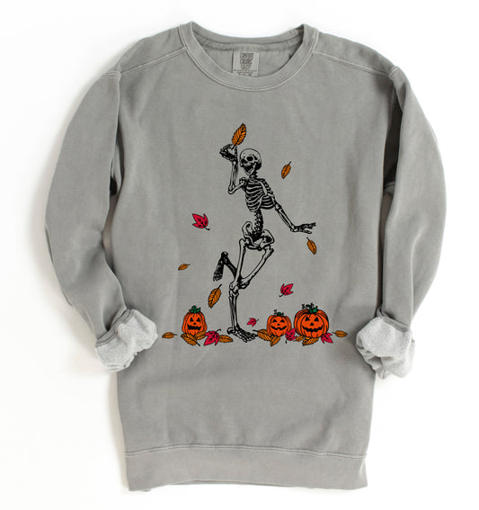 Comfort Colors, Gildan, or Bella Canvas Dancing Skeletons Fall Pumpkins-  Halloween Sweatshirt  - Youth and Adult Sizes