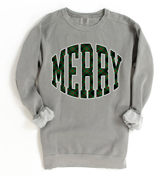 Comfort Colors, Gildan, or Bella Canvas - Merry Plaid Christmas Sweatshirt