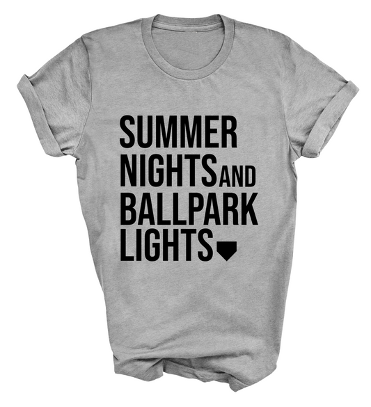 Bella Canvas Summer Nights and Baseball Lights Tee/ Summer Tee