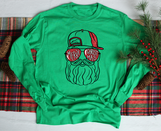 LONG Sleeved Toddler, Youth, and Adult Santa Backwards Hat Tee/ Super Cute Christmas Shirt