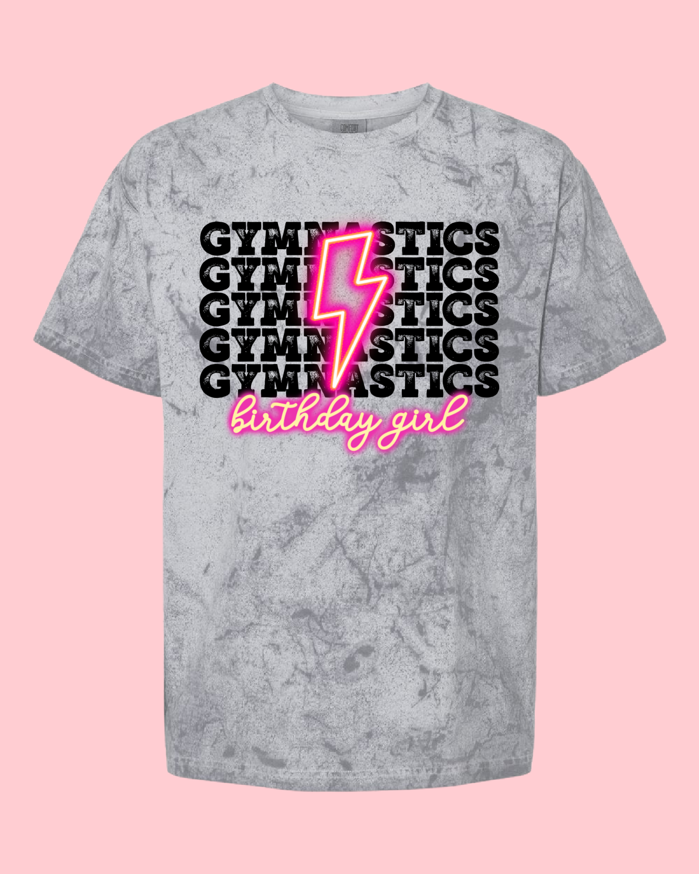 Gymnastics Birthday Girl Comfort Colors Color Blast Distressed Tee- Sizes and Inventory Limited