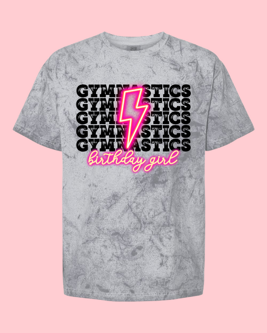 Gymnastics Birthday Girl Comfort Colors Color Blast Distressed Tee- Sizes and Inventory Limited