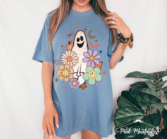 Comfort Colors Happy Halloween Ghost Floral Tee/Halloween Fall Shirt/ Youth and Adult Shirts
