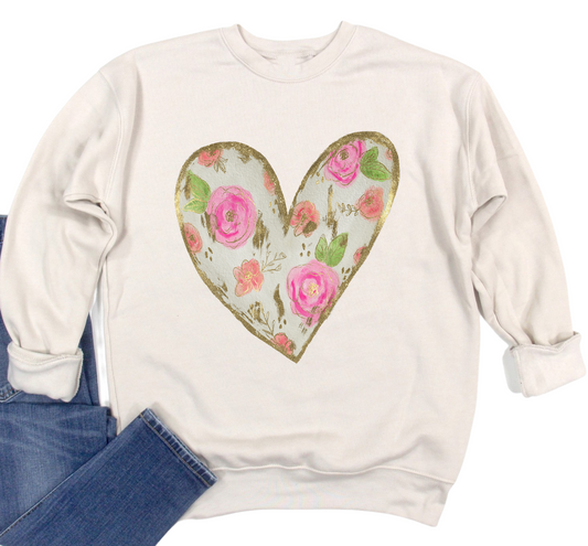 Bella Canvas Soft Style Cute and Cozy Shiny Heart Quality Sweatshirt/ Floral Heart Sweatshirt