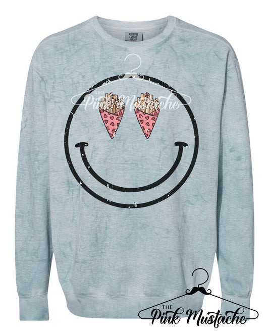 Comfort Colors Colorblast Smiley Fries Heart Sweatshirt - Sizes and Inventory Limited