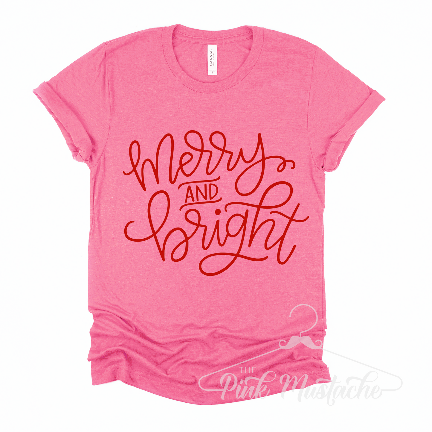 Comfort Colors or Bella Canvas  Pink Merry and Bright Christmas Tees / Cute Mommy and Me - Family Christmas Tees