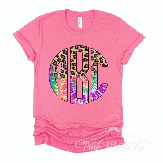 Monogrammed Leopard Tie Dye Tees / DTG Printed Bella Canvas Tees / Personalized Shirts