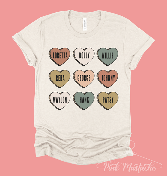 Bella Canvas Soft Style Country Music Conversation Hearts Tee/ Youth and Adult Sizes