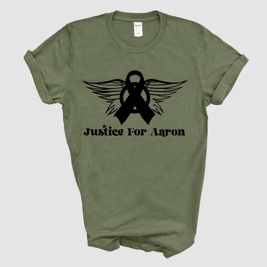 Military Green Soft Style Justice For Aaron Tee/ Unisex Sized