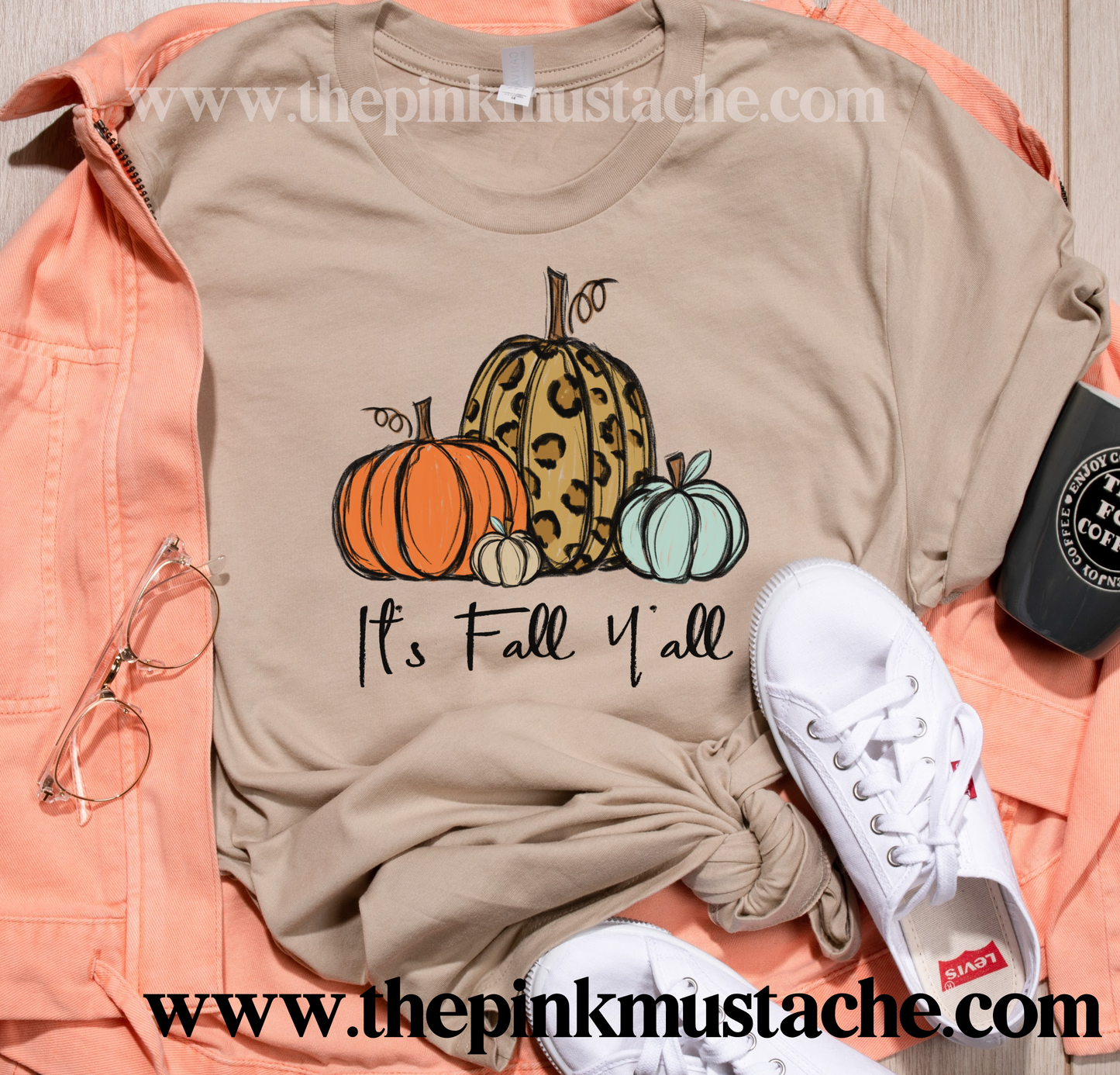 It's Fall Y'all Tee/ Bella Canvas Fall Tee/ Fall T-Shirt with Pumpkins / Leopard Pumpkins