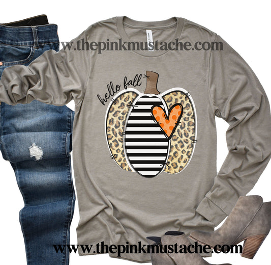 Hello Fall Long Sleeved Bella Tee/ Hello Fall Shirts Youth and Adult Shirts /Fall Style