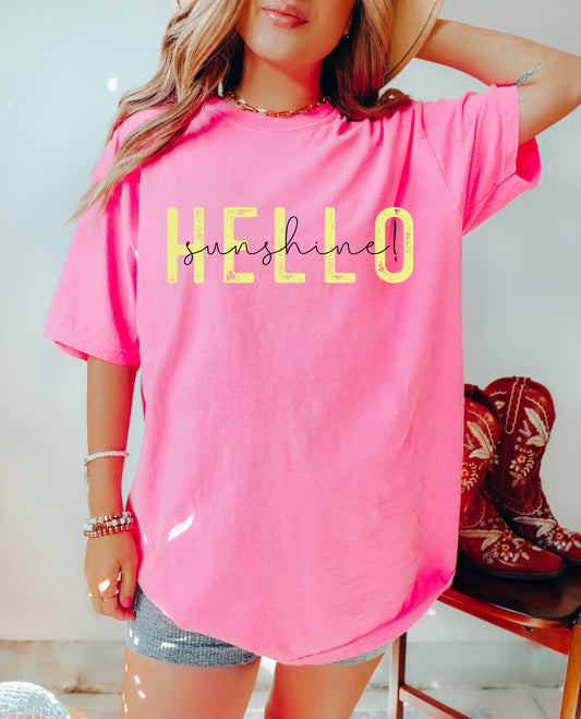 Comfort Colors Hello Sunshine Tee/ Summer Beach Cover Up Vacation Summer Tee