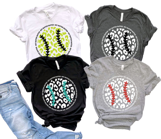 Multiple Colors/ Hey Batter Batter Swing Softball or Baseball Tee -Unisex Sized Baseball Shirt/ Softball Shirt/ Baseball Mom Tee