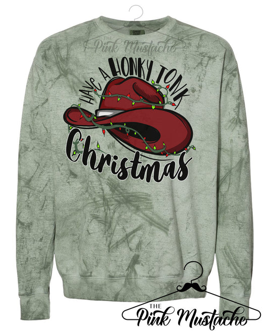 Comfort Colors Colorblast Honky Tonk Christmas Sweatshirt - Sizes and Inventory Limited
