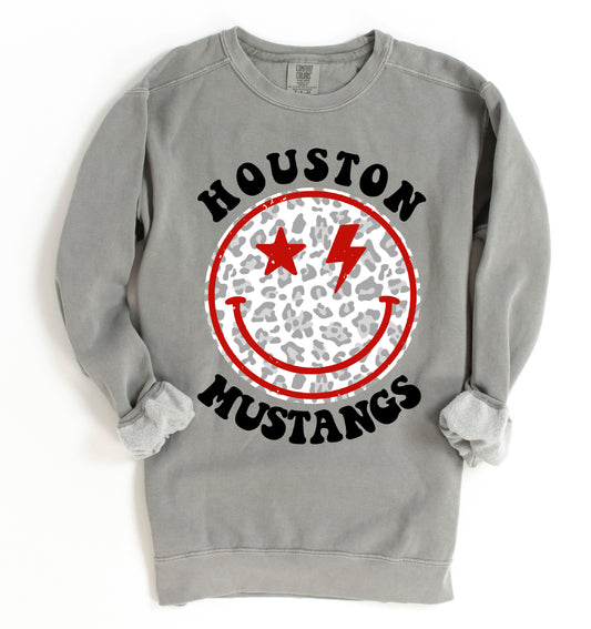 Comfort Colors, Bella, Or Gildan Houston Mustangs Smiley Sweatshirt