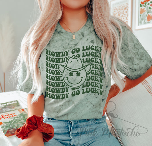 Howdy Go Lucky St Patricks Day Comfort Colors Color Blast Distressed Tee- Sizes and Inventory Limited
