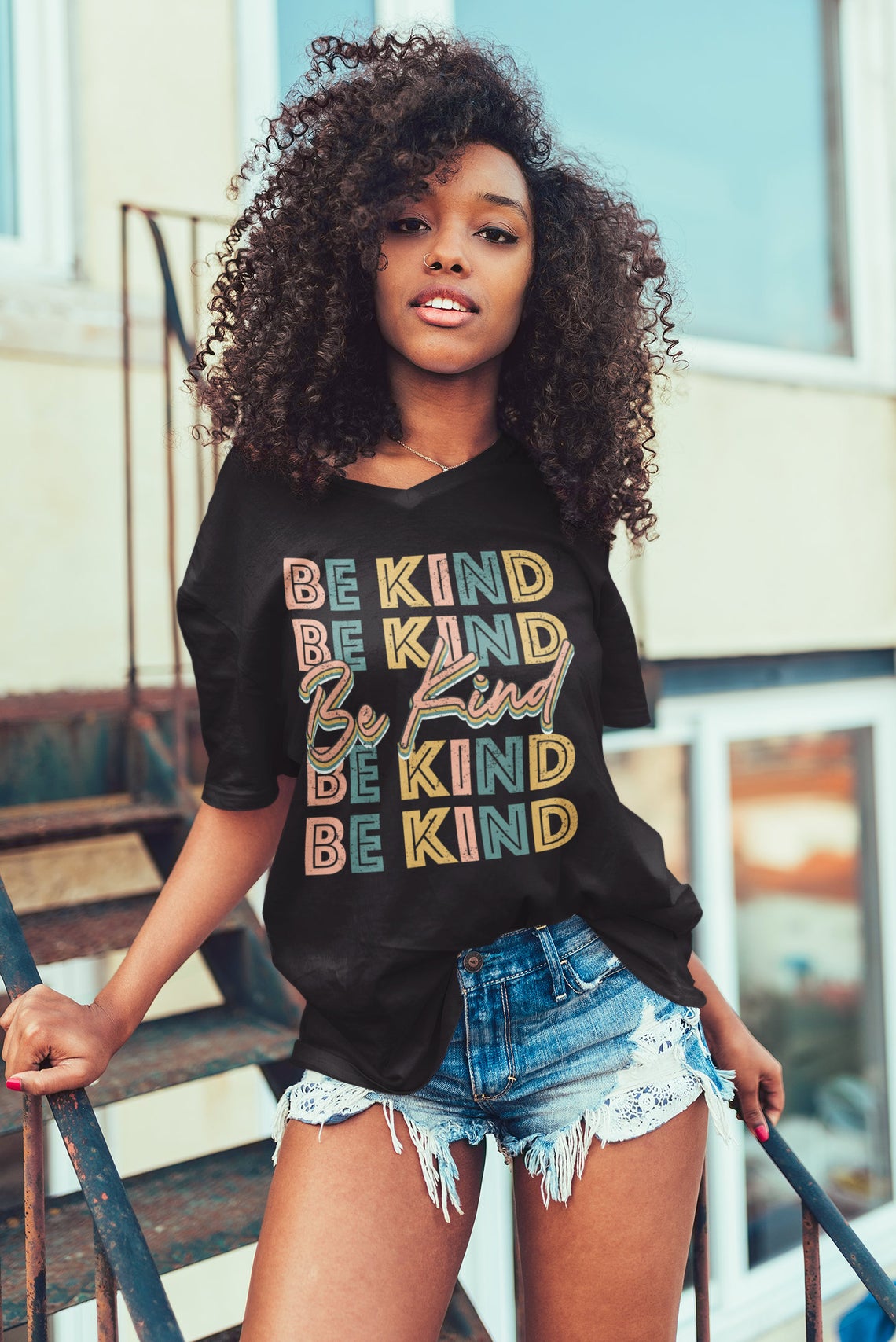 V-Neck Be Kind Softstyle Bella Tee / Fun Hippie Summer Vibes Tee/ Youth and Adult Sizing Available