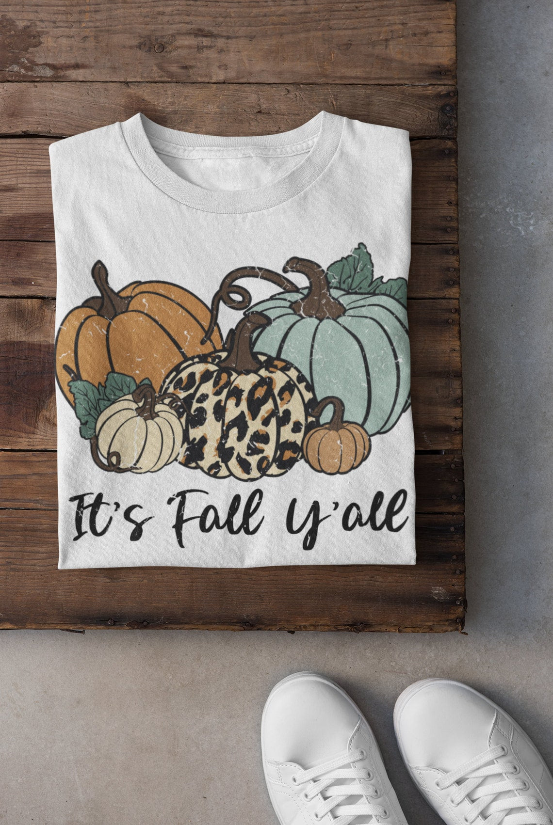It's Fall Y'all Tee/ Softstyle Fall Tee/ Fall T-Shirt with Pumpkins / Leopard Pumpkins