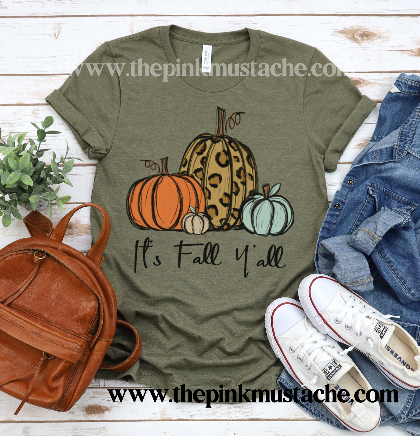 It's Fall Y'all Tee/ Bella Canvas Fall Tee/ Fall T-Shirt with Pumpkins / Leopard Pumpkins