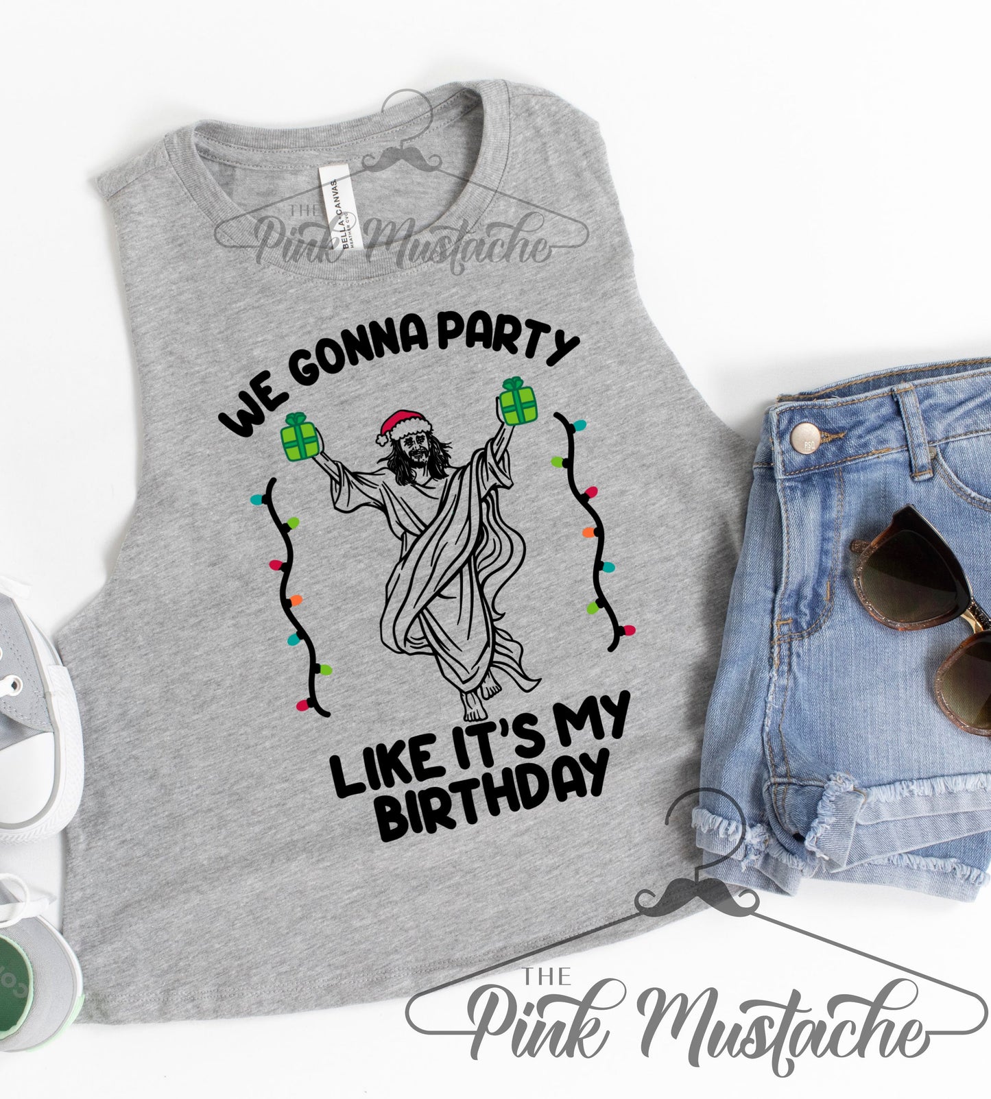 Workout Crop Party Like It's My Birthday Jesus/  Christmas Shirt/ Christmas Gift