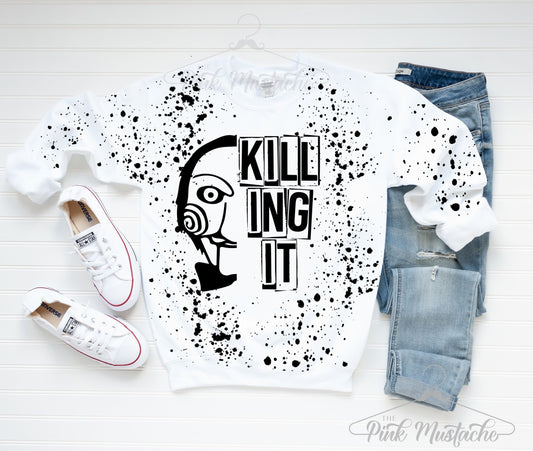 Hand Splatter Dyed Killin' It Halloween Sweatshirt/ Halloween Fall Sweater