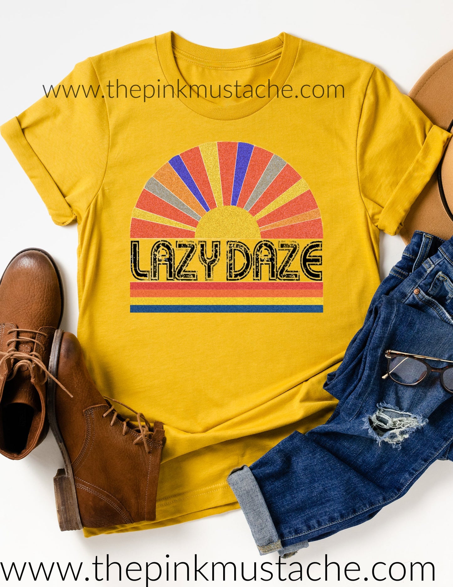 Lazy Daze Tee / Mustard Tee / Boutique Vintage Sunshine Rays - Lazy Daze Bella Canvas Tee