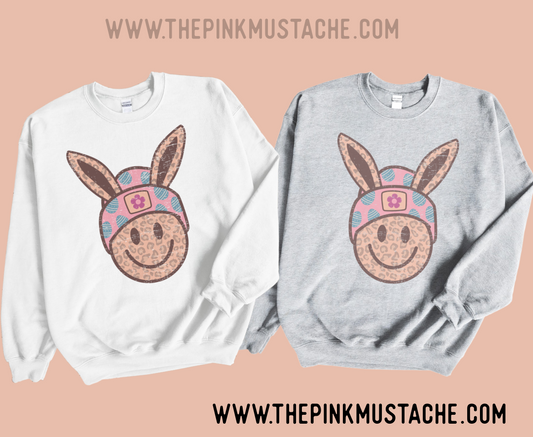 Leopard Bunny Unisex Easter Sweatshirt/ Easter Sweatshirt / Unisex Sized Sweatshirt/Toddler, Youth, and Adult Sizes