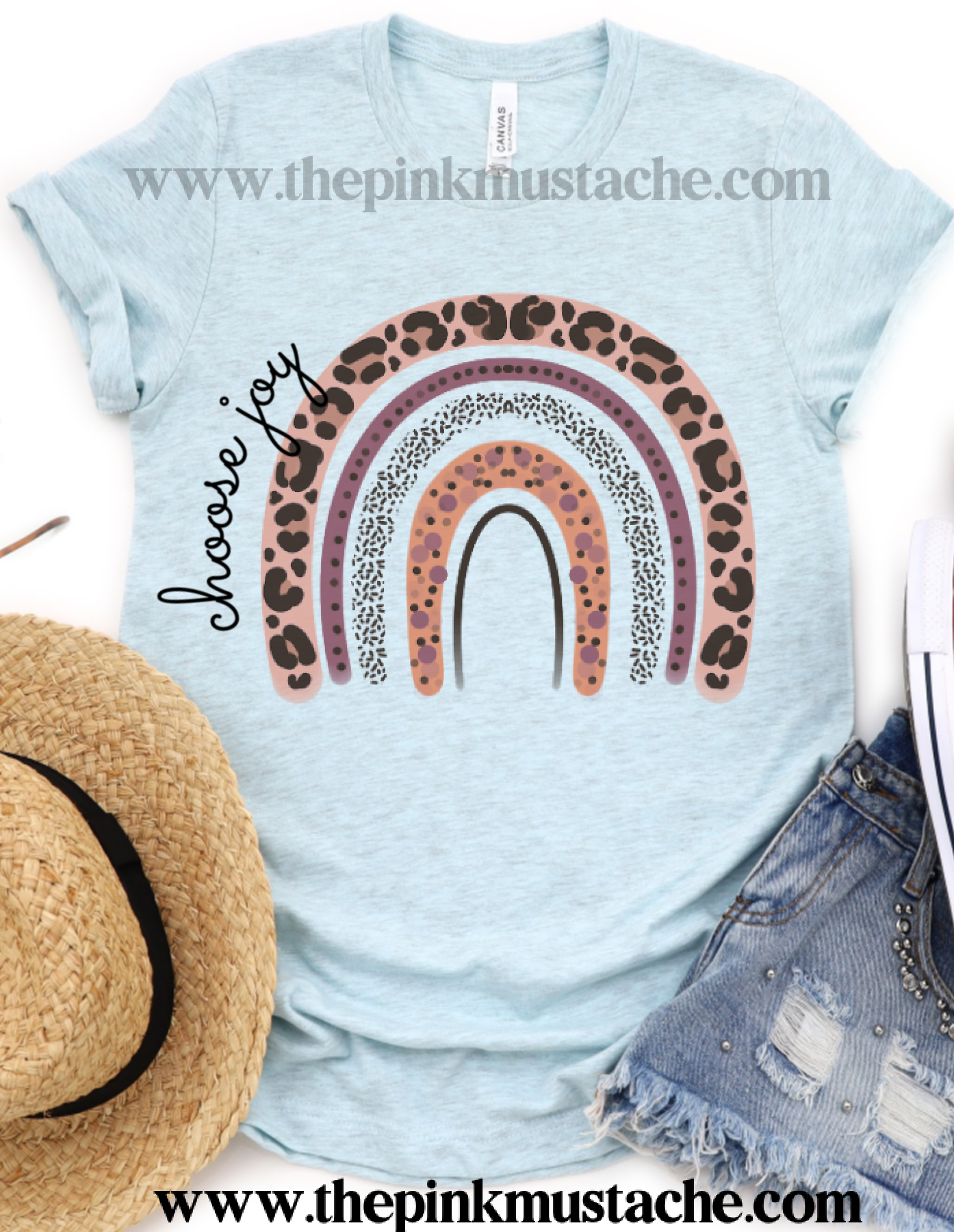 Choose Joy Leopard Animal Print Rainbow Bella Canvas Shirt / Unisex sized Tees/Youth and Adult Sizing