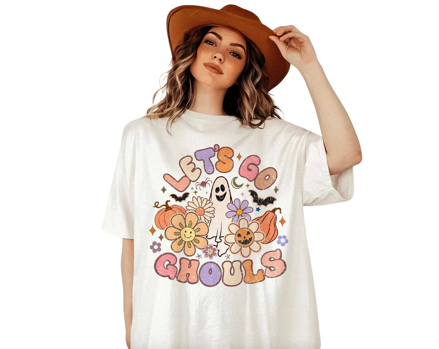 White Let's Go Ghouls Halloween Shirt/ Softstyle Tee/ Toddler, Youth And Adult Sizes Available