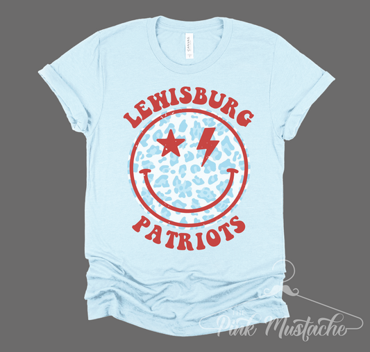 Lewisburg Patriots Distressed Smiley Unisex Shirt / Toddler, Youth, and Adult Sizes/ Lewisburg -Desoto County Schools / Mississippi School Shirt