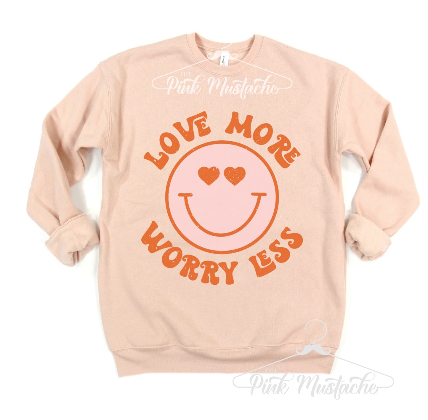 Quality Bella Canvas Sweatshirt- Love More Worry Less- Super Soft Smiley Retro Bella Sweatshirt / Bella Canvas Quality Sweatshirt