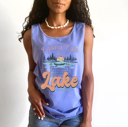 Comfort Colors Flo Blo Love Life At The Lake Cover Up Vacation Summer Tank