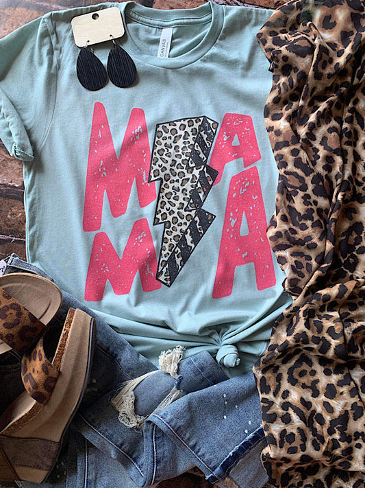 Mama Leopard Lightning Bolt Retro Vibes Shirt / Western Vintage Style Tee /. Mom Life