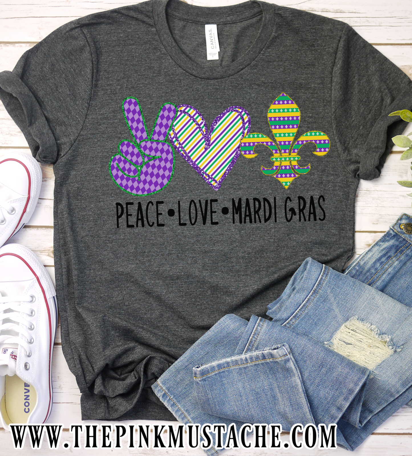 Peace Love Mardi Gras Graphic Tee / Youth and Adult Sizes / Mardi Gras T-Shirt / Mommy and Me/ Gift For Her