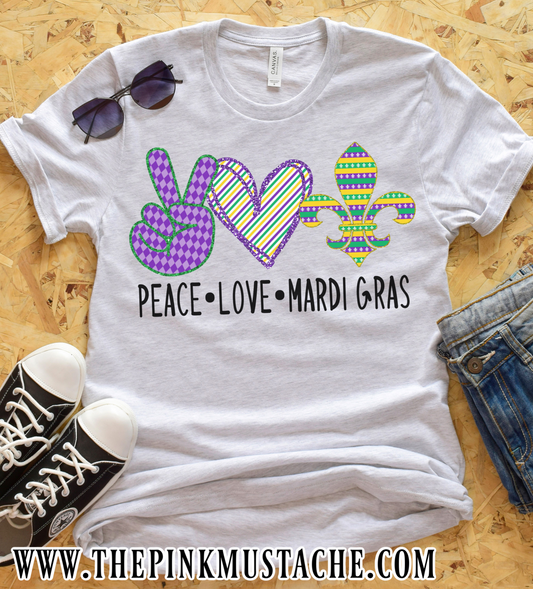 Peace Love Mardi Gras Graphic Tee / Youth and Adult Sizes / Mardi Gras T-Shirt / Mommy and Me/ Gift For Her