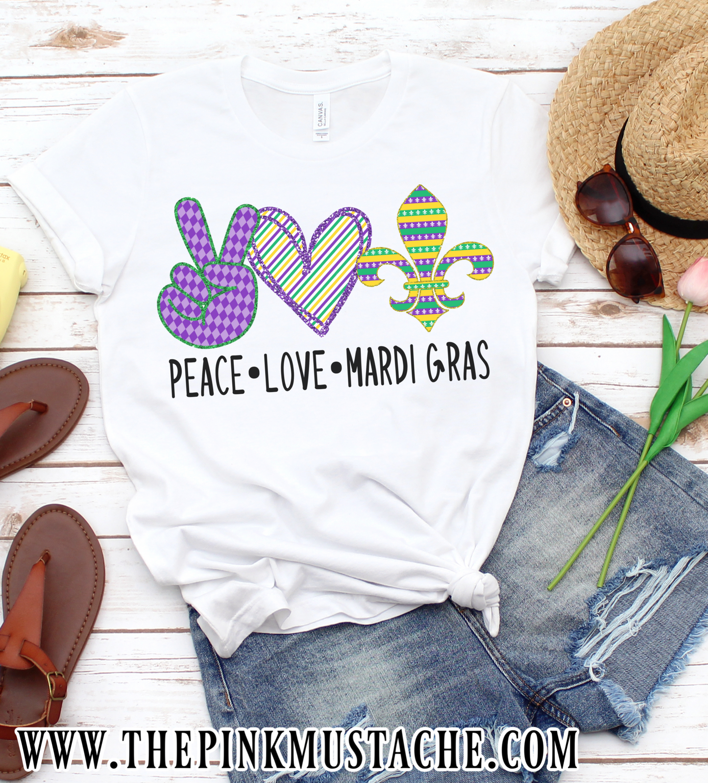 Peace Love Mardi Gras Graphic Tee / Youth and Adult Sizes / Mardi Gras T-Shirt / Mommy and Me/ Gift For Her