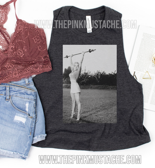 Marilyn Monroe Barbell Lifting Pinup Cropped Tank / Crossfit / Workout Tank