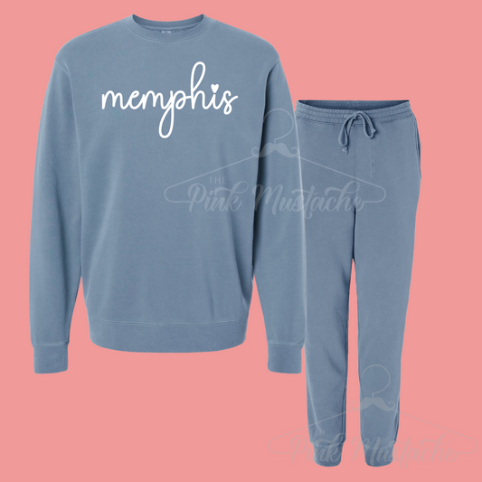 Custom Any City (Memphis Displayed) Joggers/ Pigment Dyed Sweatshirt/ Set - Sold Separately