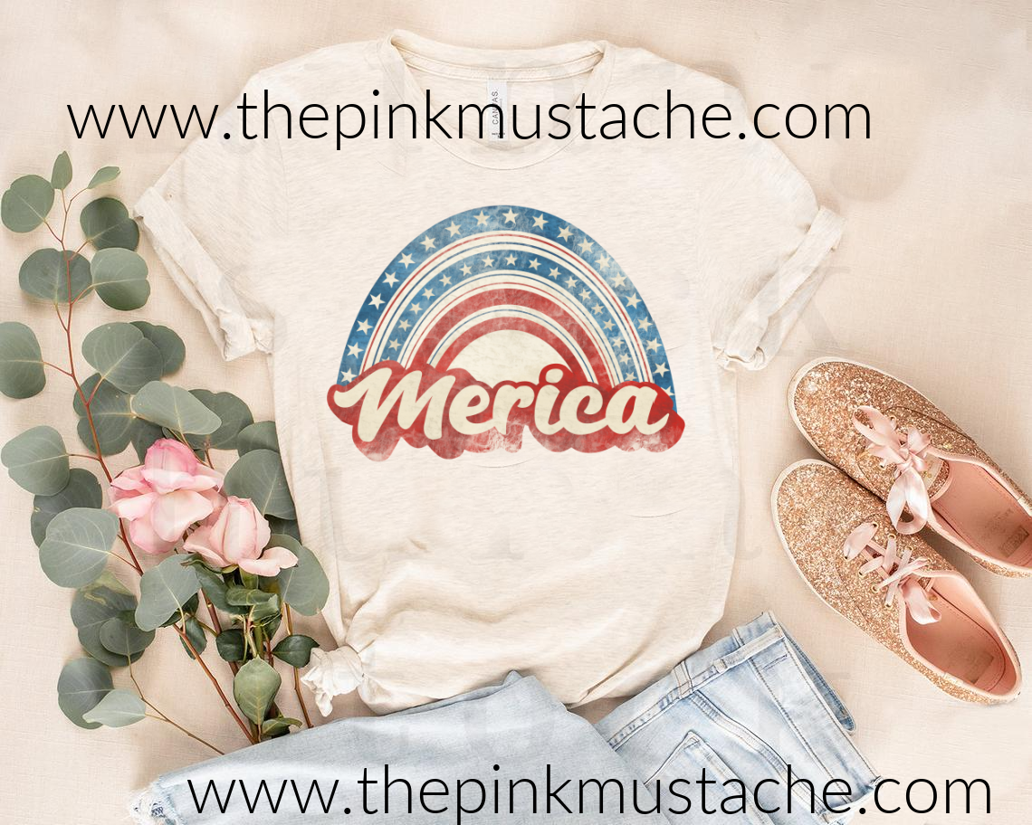 Merica Rainbow 4th of July T-Shirt / Unisex Bella Canvas Tee Toddler- Adult Sizes / Softstyle USA T-Shirt/ July 4th Shirt/ Memorial Day Shirt