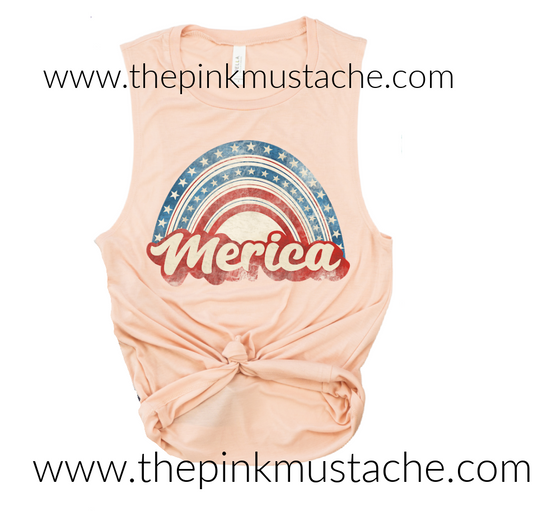 Merica Rainbow 4th of July Tank / Bella Canvas Muscle Tank / Memorial Tank Top